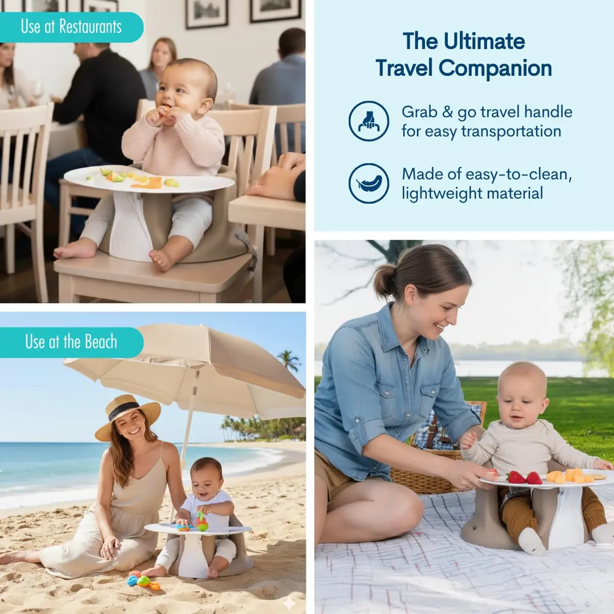 Upseat Baby Floor & Booster Seat with Tray | Ergonomic Design for Healthy Hip Development (4-24 Months, Taupe) - view 5