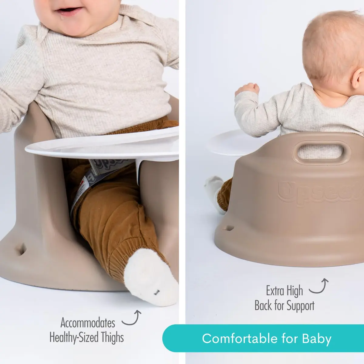Upseat Baby Floor & Booster Seat with Tray | Ergonomic Design for Healthy Hip Development (4-24 Months, Taupe) - view 6