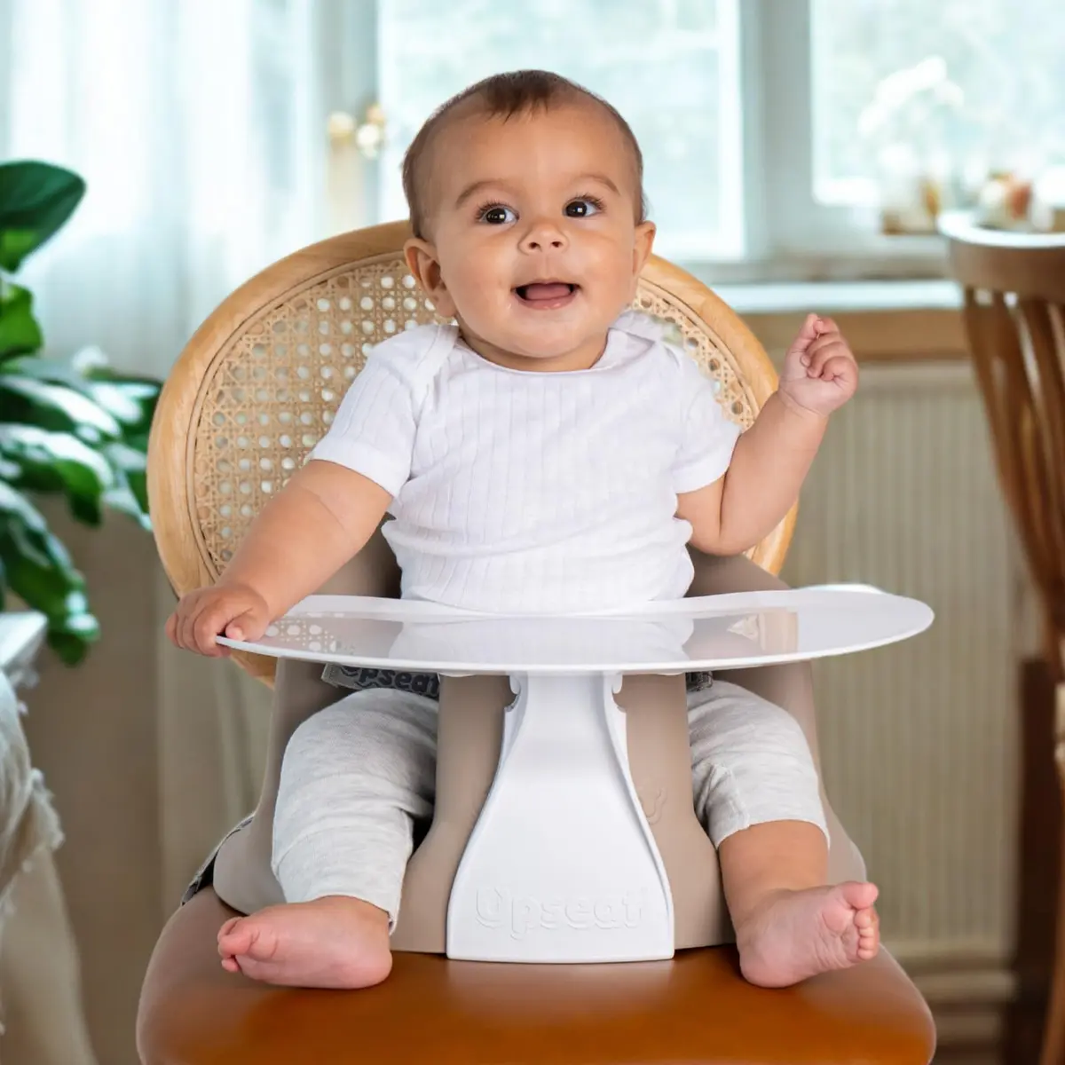 Upseat Baby Floor & Booster Seat with Tray | Ergonomic Design for Healthy Hip Development (4-24 Months, Taupe) - view 8