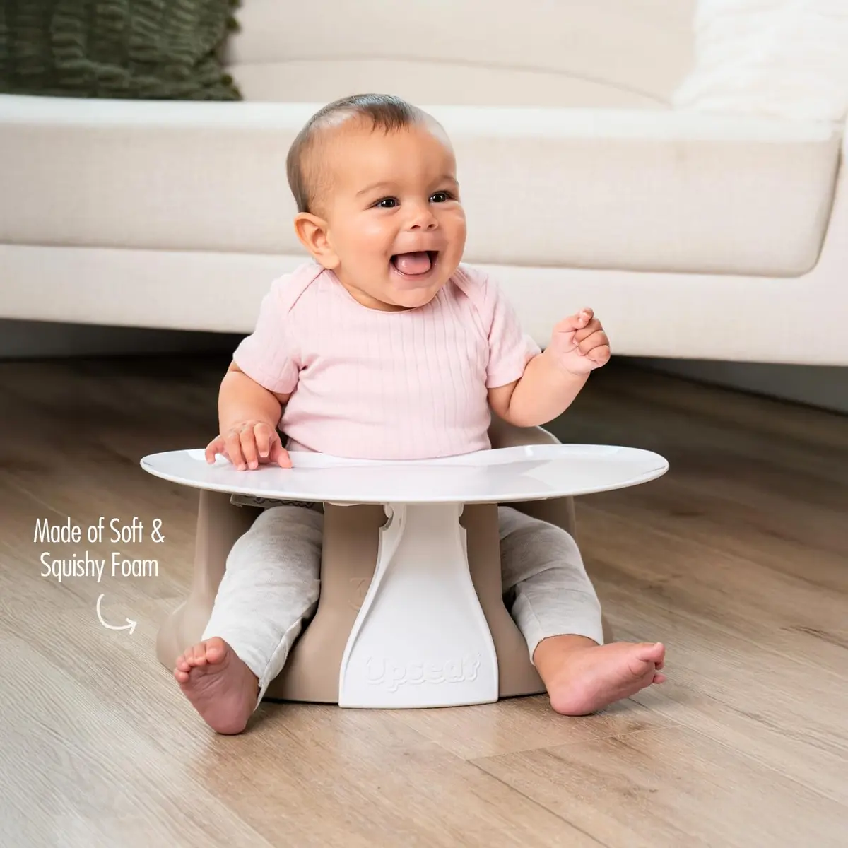 Upseat Baby Floor & Booster Seat with Tray | Ergonomic Design for Healthy Hip Development (4-24 Months, Taupe) - view 2
