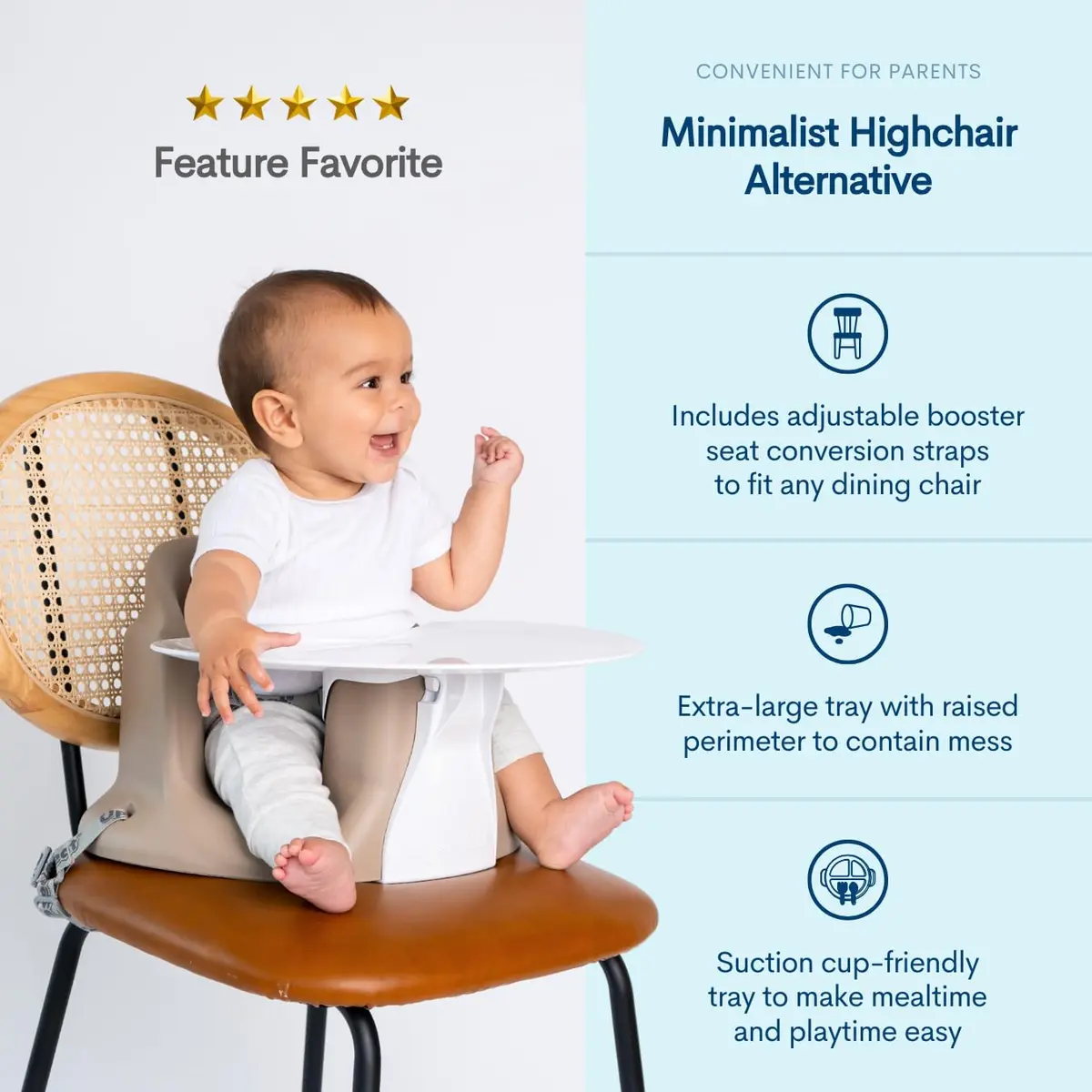 Upseat Baby Floor & Booster Seat with Tray | Ergonomic Design for Healthy Hip Development (4-24 Months, Taupe) - view 3