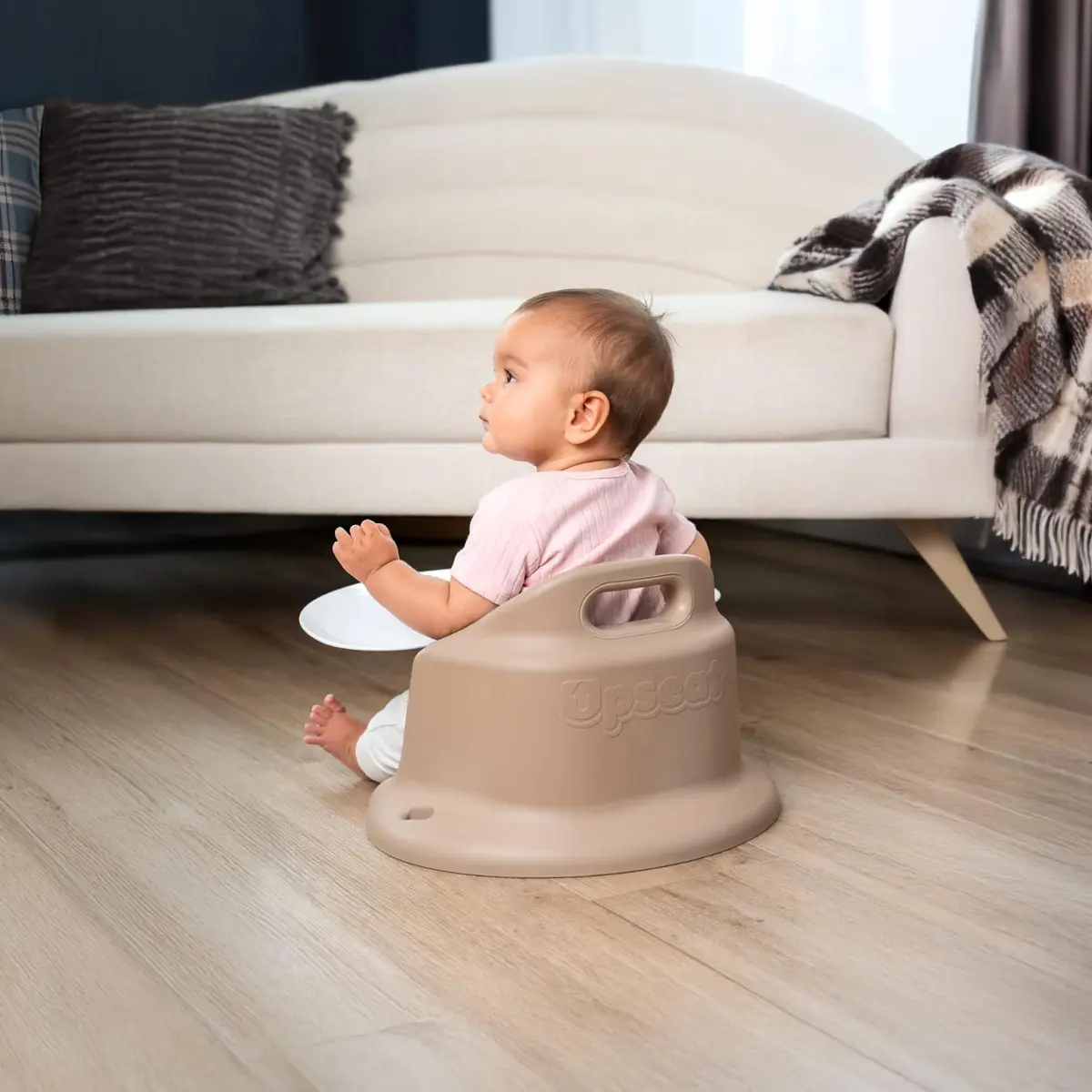 Upseat Baby Floor & Booster Seat with Tray | Ergonomic Design for Healthy Hip Development (4-24 Months, Taupe) - view 4