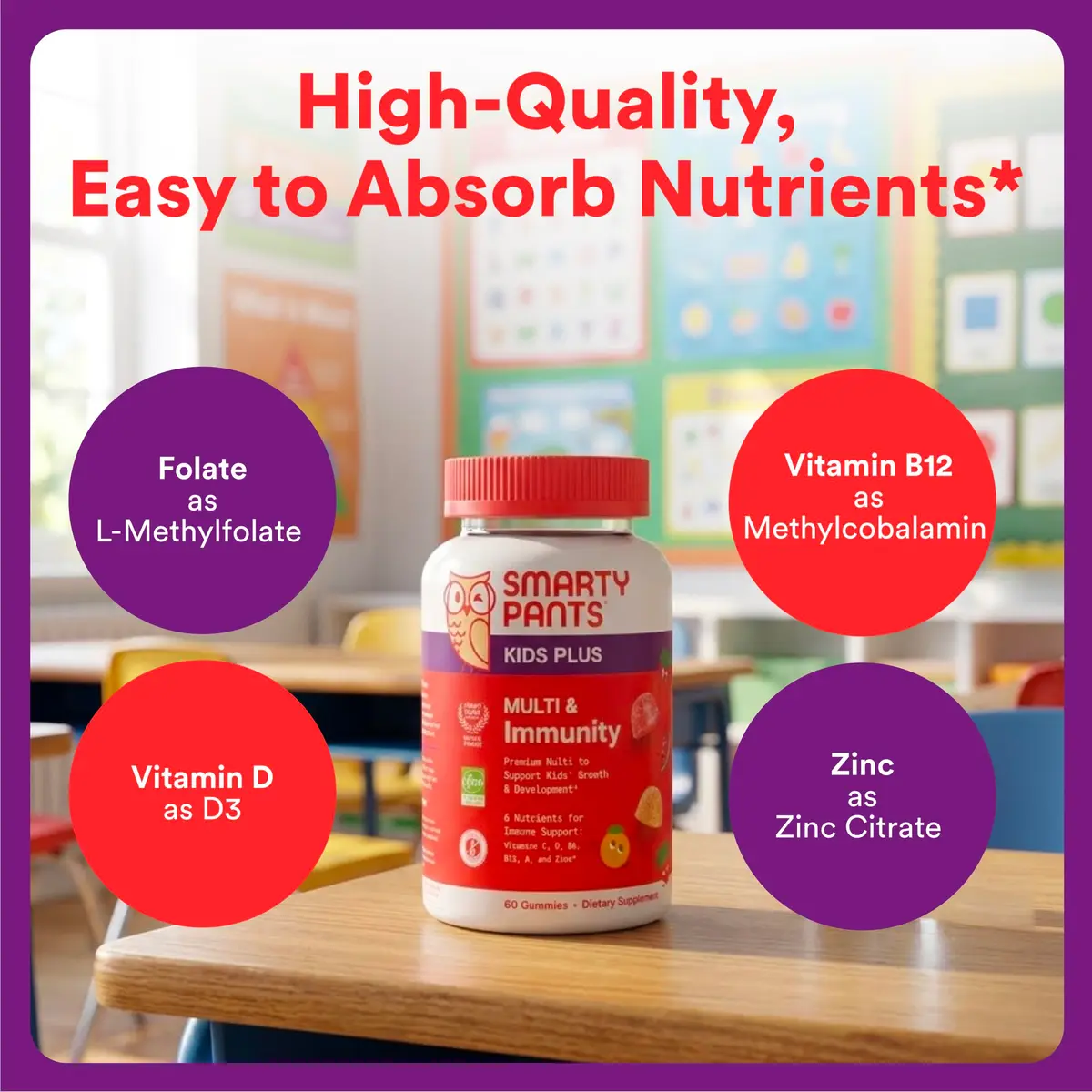 SmartyPants Kids Plus Multi & Immunity Multivitamin Gummies 60 Gummies | Supports Growth & Immunity in Delicious Flavors - view 4