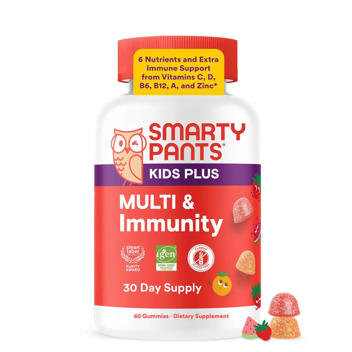SmartyPants Kids Plus Multi & Immunity Multivitamin Gummies 60 Gummies | Supports Growth & Immunity in Delicious Flavors - main product image
