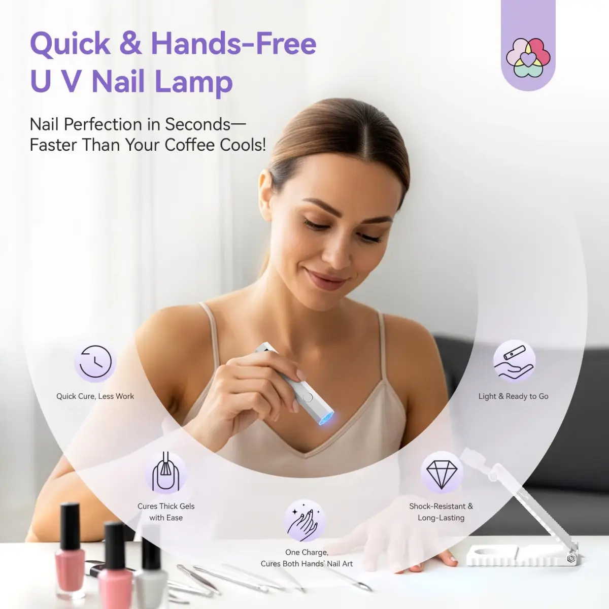 SAVILAND HandHeld UV Light for Nail Portable Rechargeable Nail Lamp Silver | Cures Gel Polish Fast & Evenly - view 2