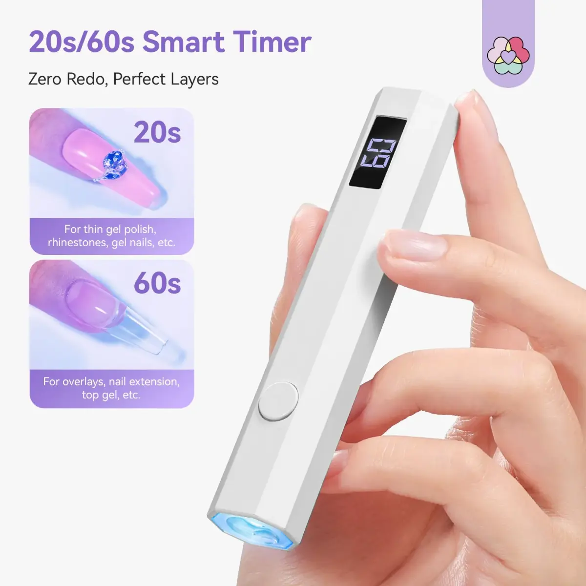 SAVILAND HandHeld UV Light for Nail Portable Rechargeable Nail Lamp Silver | Cures Gel Polish Fast & Evenly - view 4