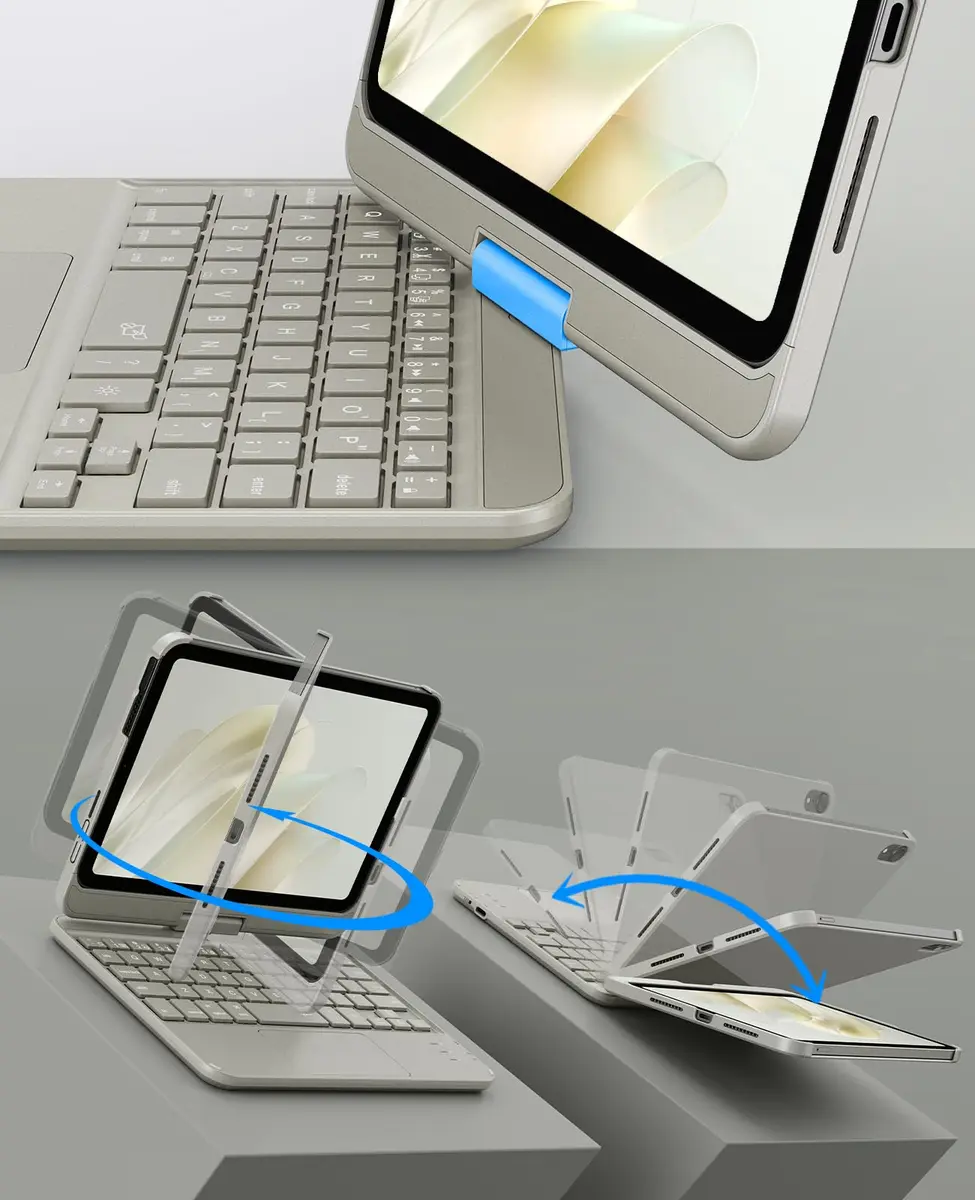 GreenLaw 360° Rotating Keyboard Case for iPad mini 7 & Mini 6 | Touchpad & Backlit, Type-C Rechargeable, Starlight - view 3