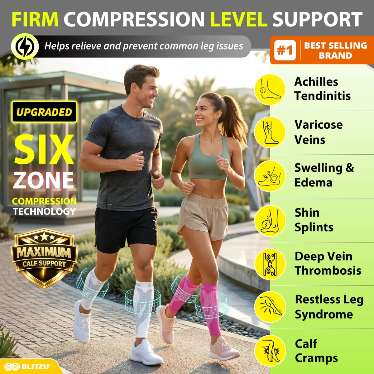 BLITZU Calf Compression Sleeves White 3XL | FDA Approved Orthopedic Brace for Shin Splints & Varicose Veins - view 2