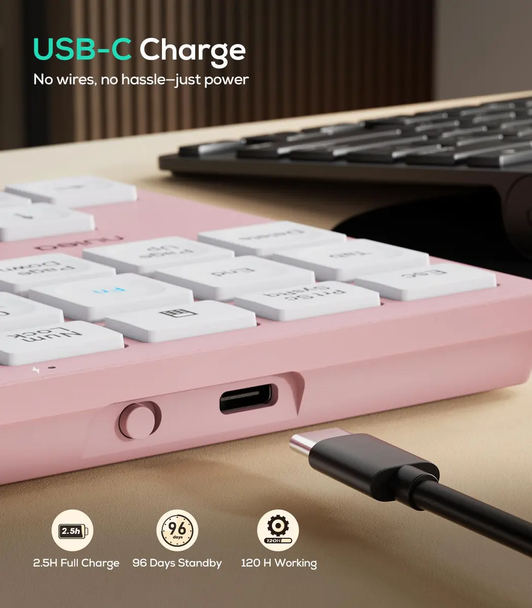 Nulea Wireless Number Pad Bluetooth 5.0 & 2.4G Numeric Keyboard Pink | 34-Key Portable Data Entry Keyboard - view 4