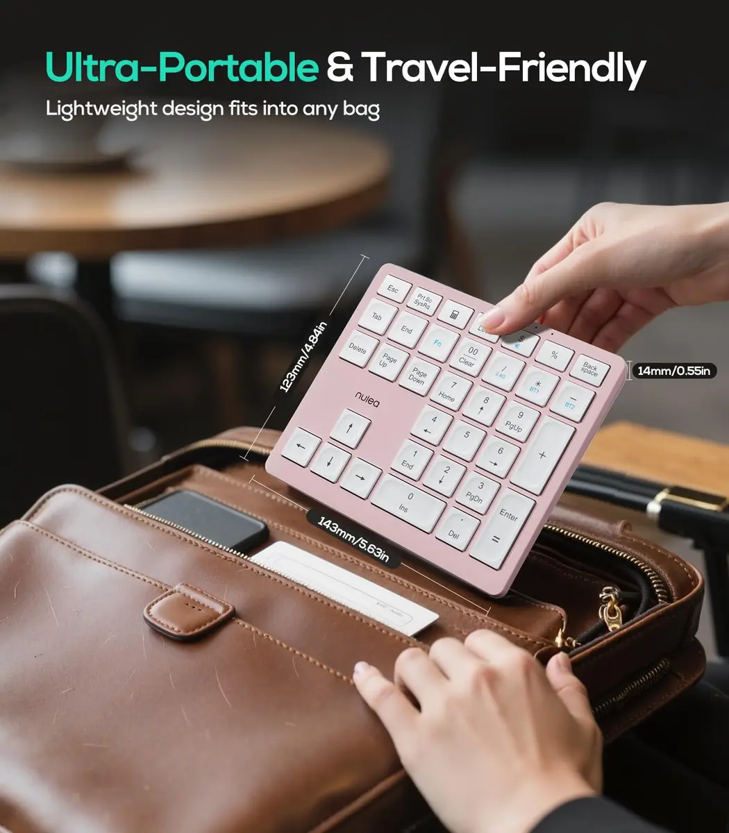 Nulea Wireless Number Pad Bluetooth 5.0 & 2.4G Numeric Keyboard Pink | 34-Key Portable Data Entry Keyboard - view 6