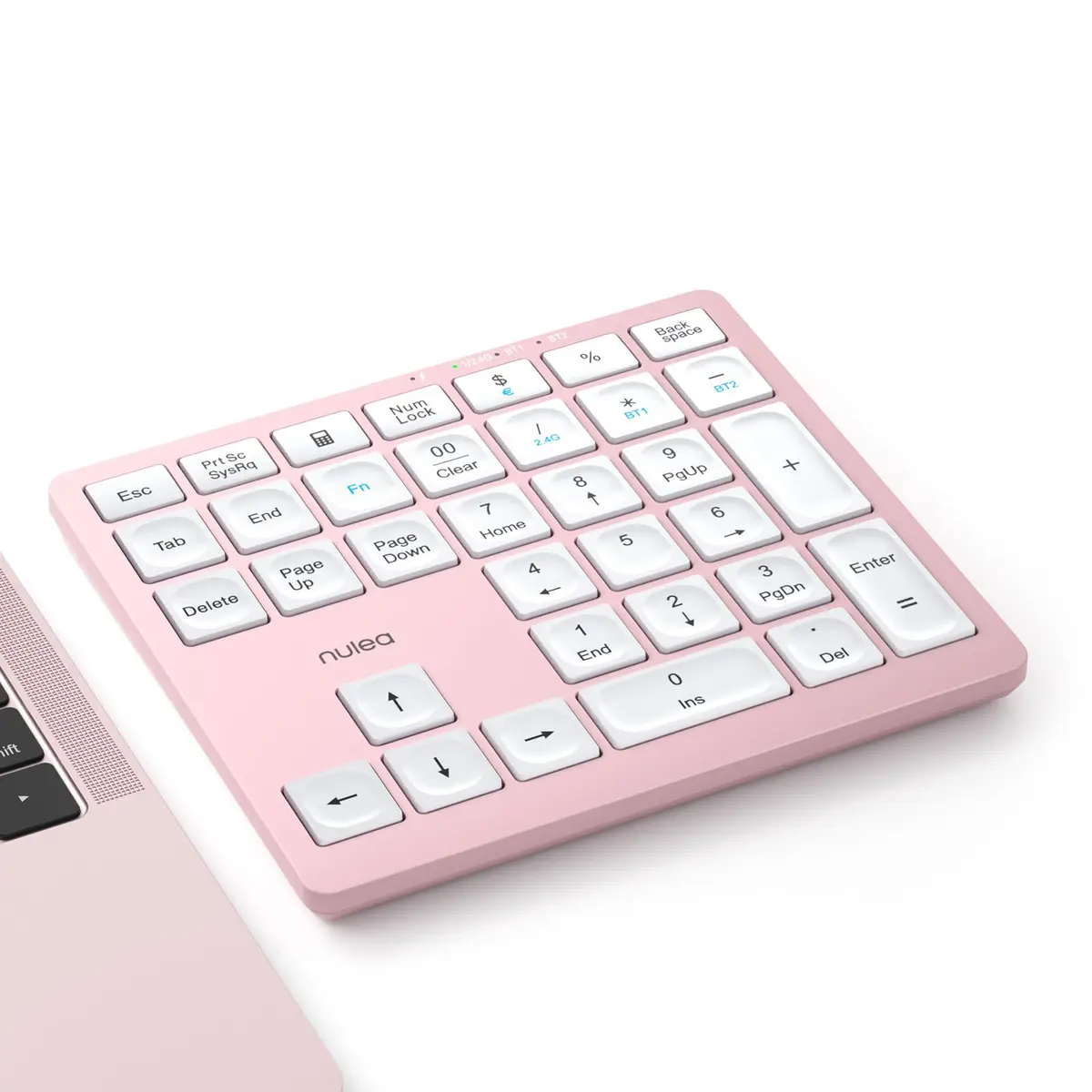 Nulea Wireless Number Pad Bluetooth 5.0 & 2.4G Numeric Keyboard Pink | 34-Key Portable Data Entry Keyboard - main product image