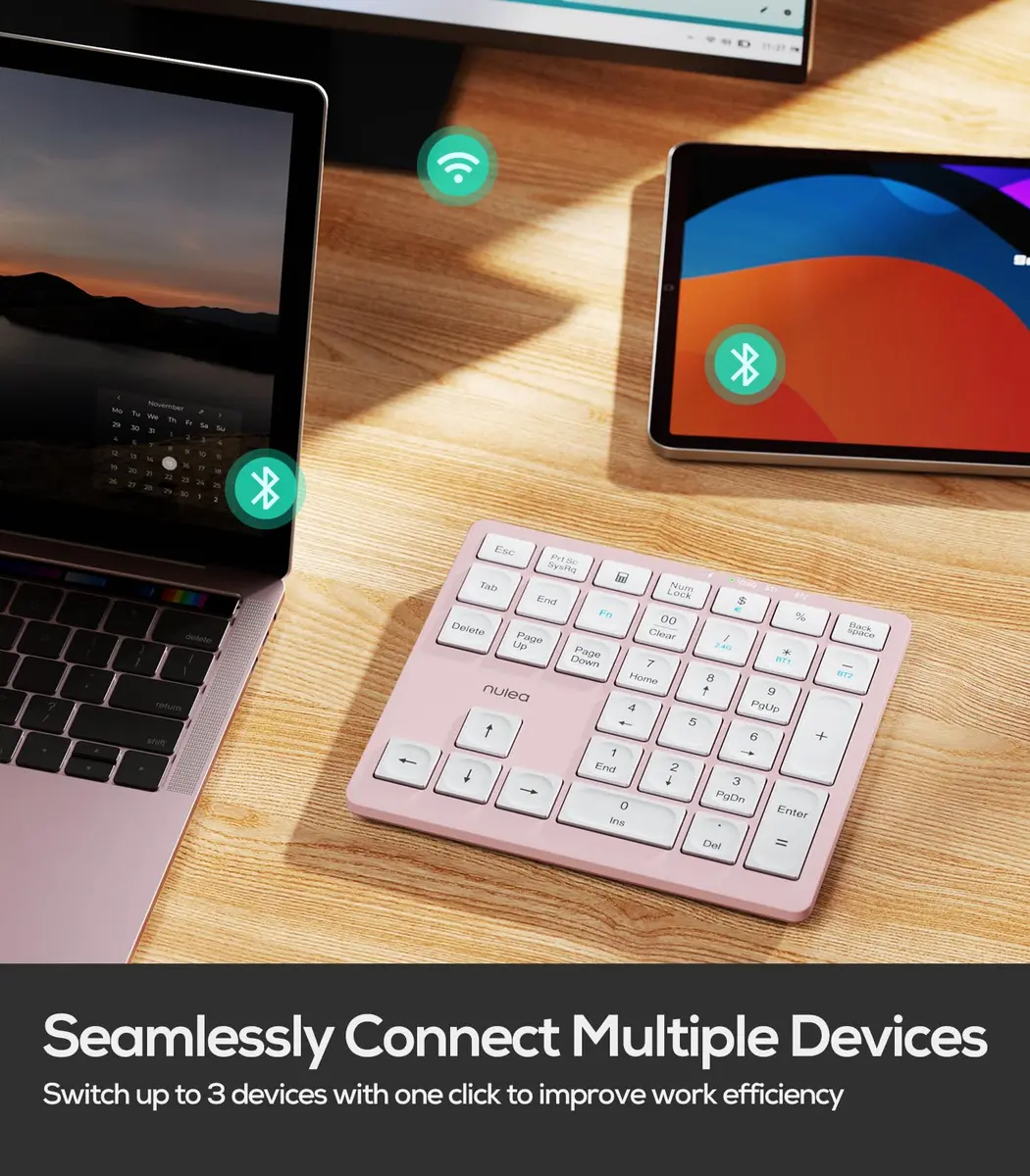 Nulea Wireless Number Pad Bluetooth 5.0 & 2.4G Numeric Keyboard Pink | 34-Key Portable Data Entry Keyboard - view 2