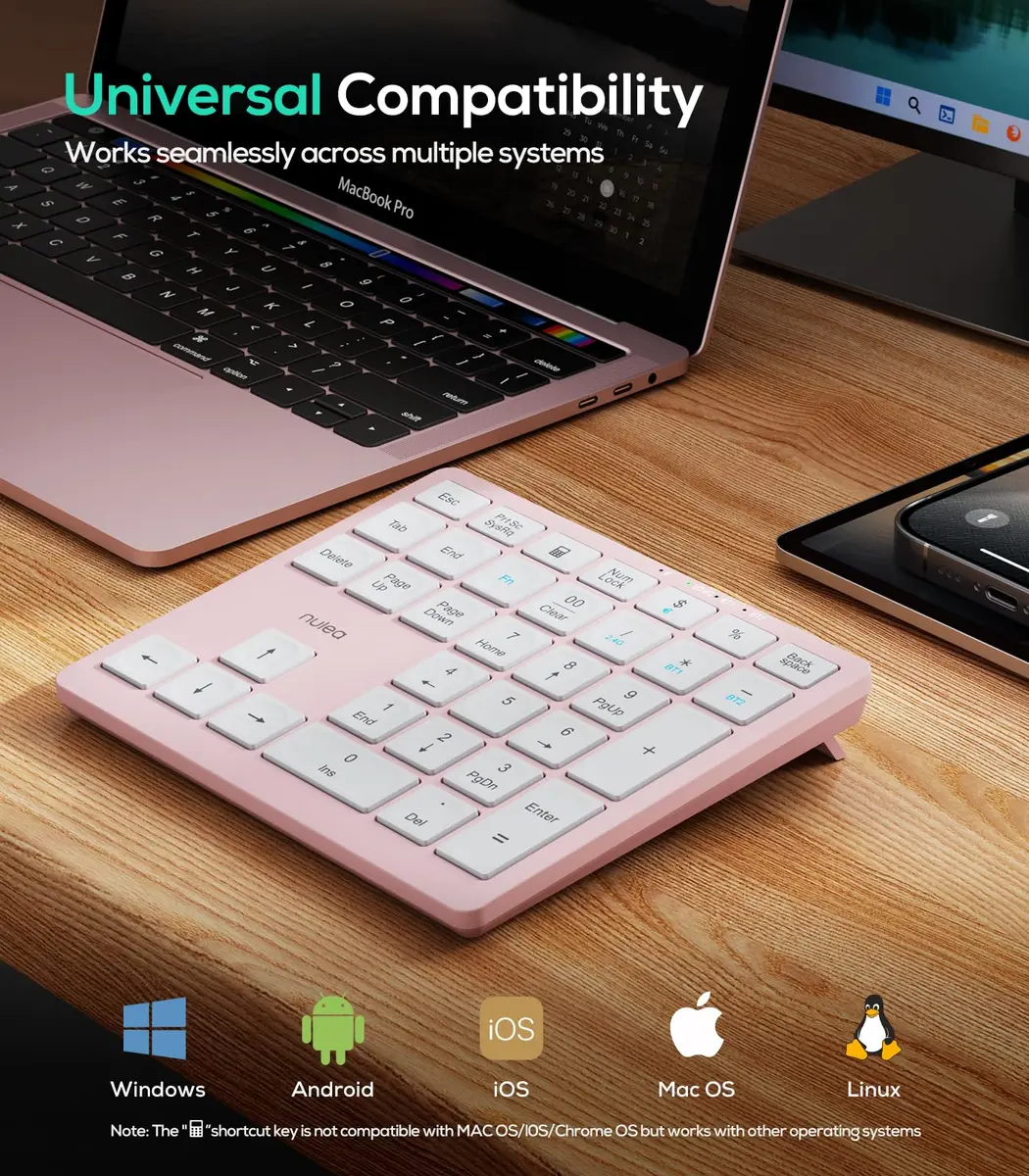 Nulea Wireless Number Pad Bluetooth 5.0 & 2.4G Numeric Keyboard Pink | 34-Key Portable Data Entry Keyboard - view 3