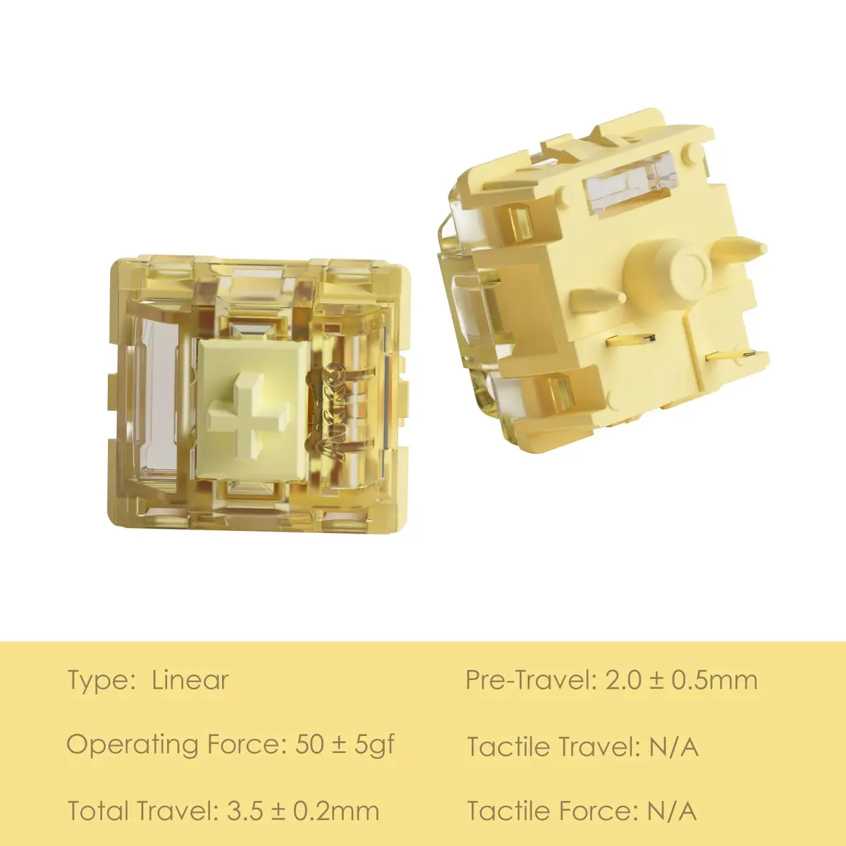 Akko V5 Creamy Yellow Mechanical Keyboard Switches (45pcs) | Linear, Lubed, 5-Pin, 60M Keystrokes - view 2
