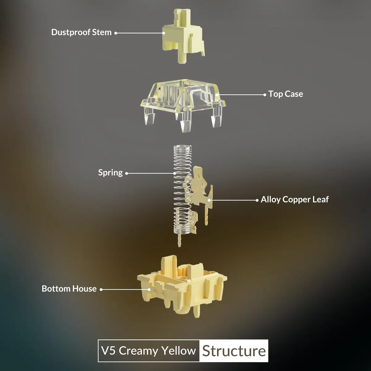 Akko V5 Creamy Yellow Mechanical Keyboard Switches (45pcs) | Linear, Lubed, 5-Pin, 60M Keystrokes - view 4