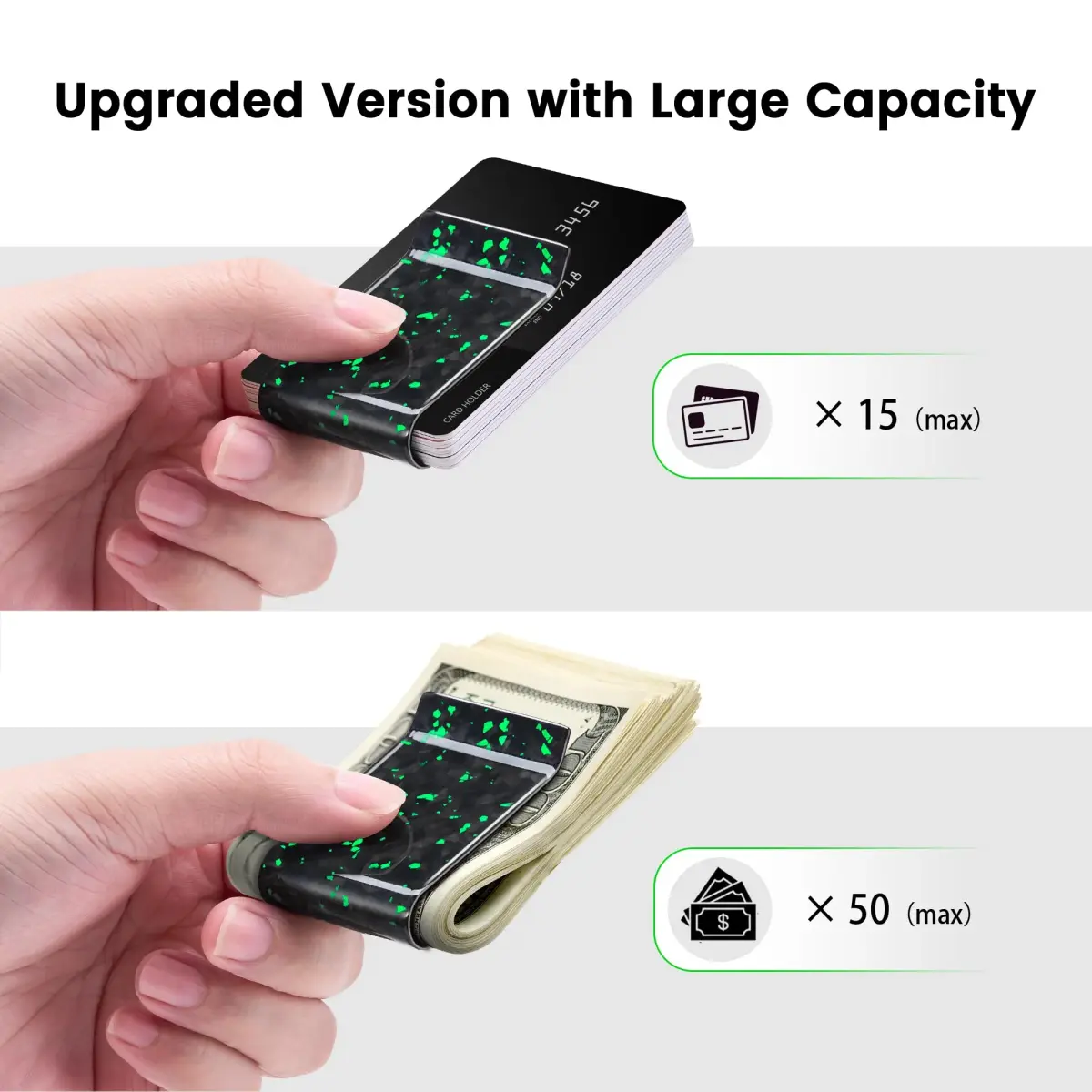Travelambo Carbon Fiber Money Clip Wallet Minimalist Slim Card Holder | Holds 1-15 Cards - view 2