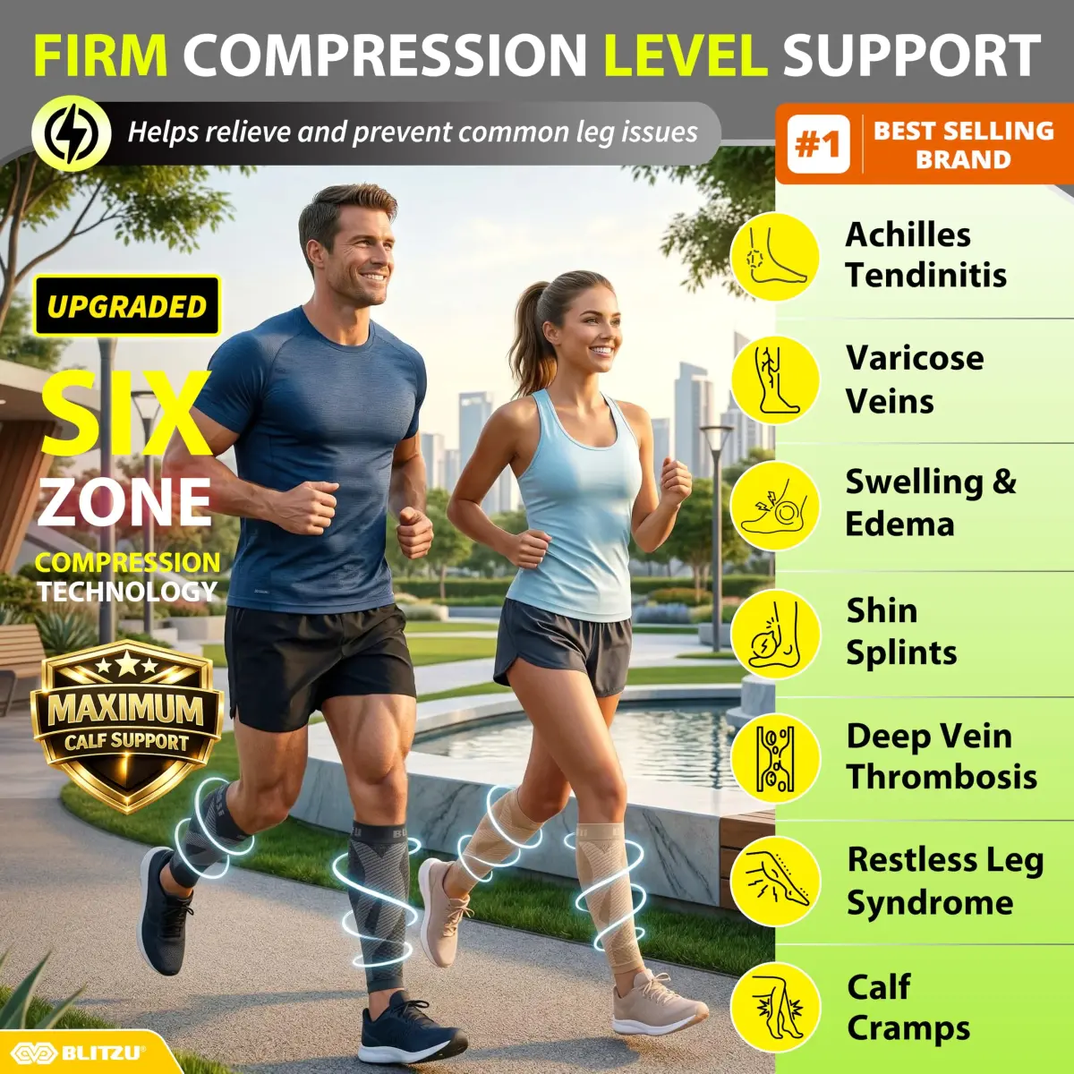 BLITZU Black 3XL Calf Compression Sleeves - FDA Approved Orthopedic Brace for Shin Splints & Varicose Veins - view 2