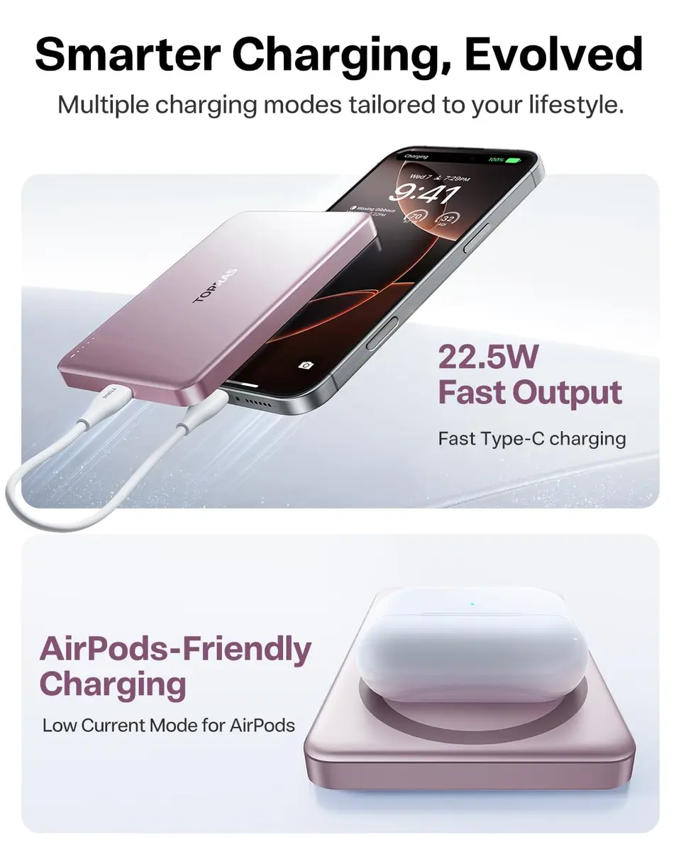 TORRAS MiniMag Power Bank 10,000mAh | Ultra-Slim Magnetic Portable Charger with Fast Wireless & Wired Charging - view 6