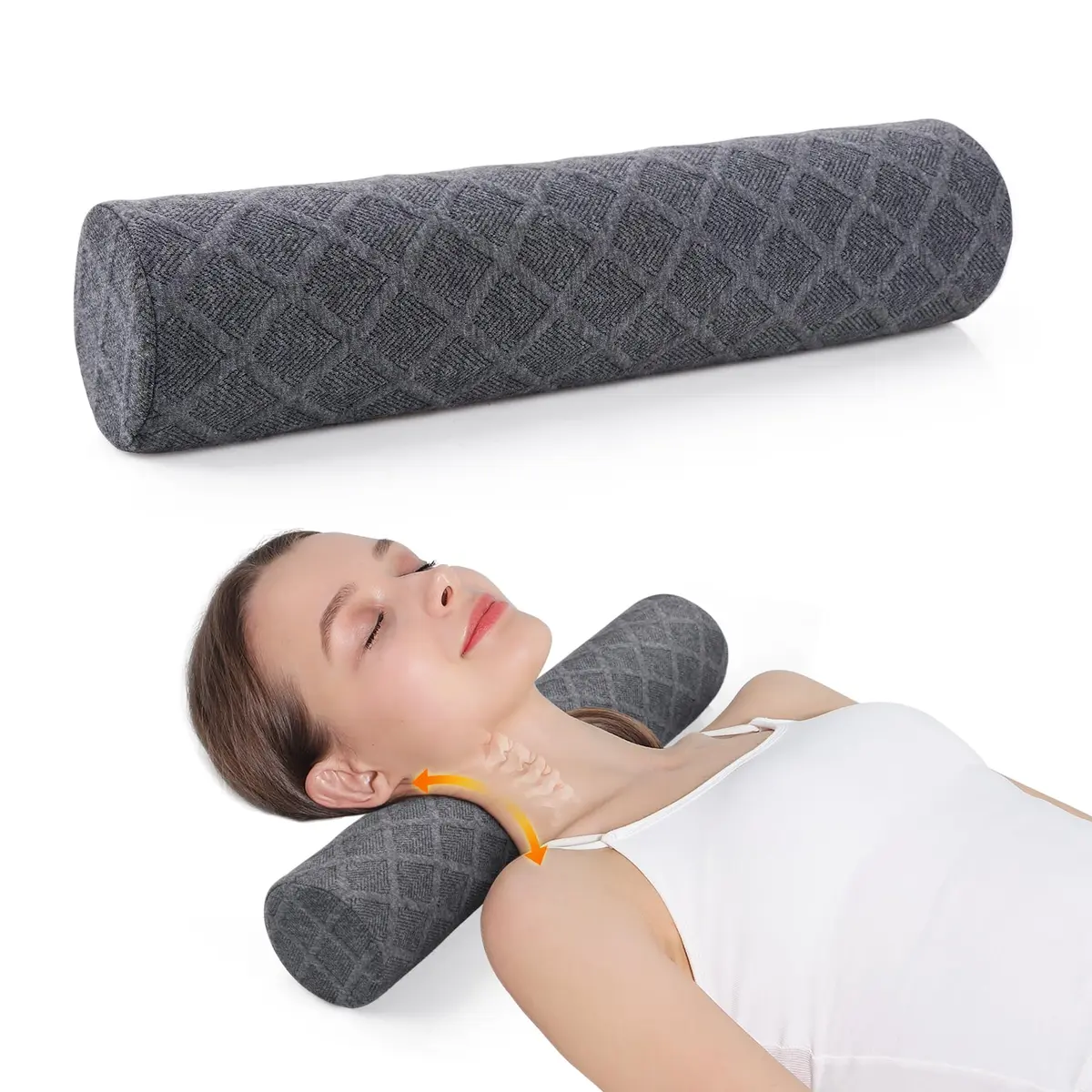 Cozyhealth Cervical Roll Pillow Medium Soft Memory Foam Neck Support for Sleeping, Bed, Yoga (Grey, 3.9"H) - main product image