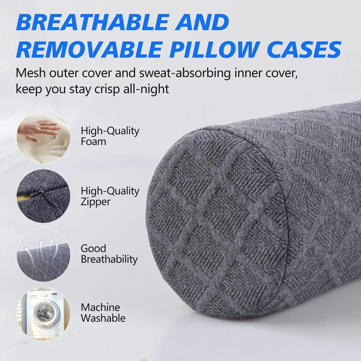 Cozyhealth Cervical Roll Pillow Medium Soft Memory Foam Neck Support for Sleeping, Bed, Yoga (Grey, 3.9"H) - view 5