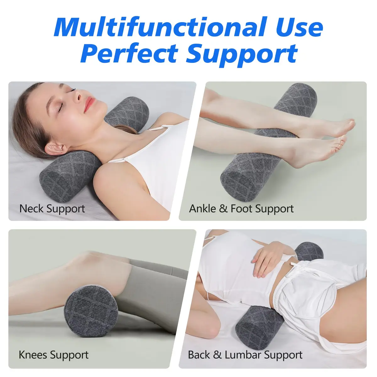 Cozyhealth Cervical Roll Pillow Medium Soft Memory Foam Neck Support for Sleeping, Bed, Yoga (Grey, 3.9"H) - view 7