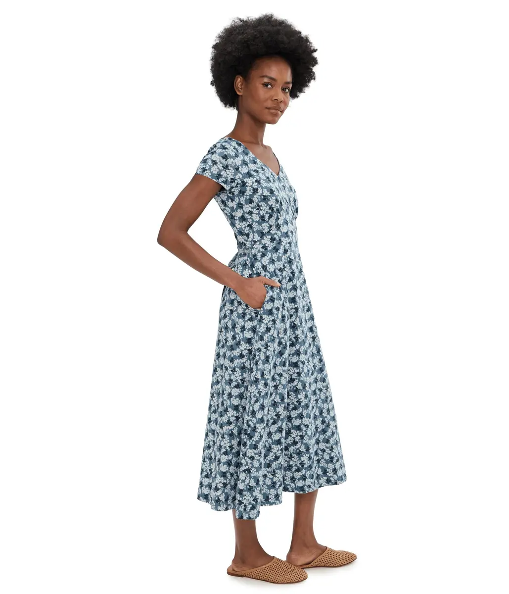 Toad&Co Women's Rose Midi Short Sleeve Dress Pacific Blue Print X-Small | Flattering A-line, cotton blend, casual wear - view 3