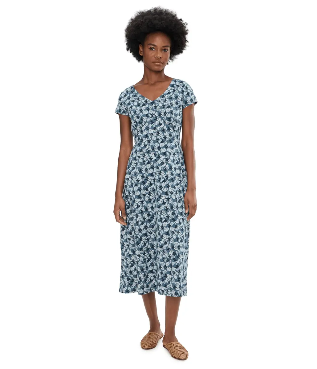 Toad&Co Rose Midi Short Sleeve Dress Pacific Blue Print | Flattering A-line, Odor Control, Adjustable Waist - view 2