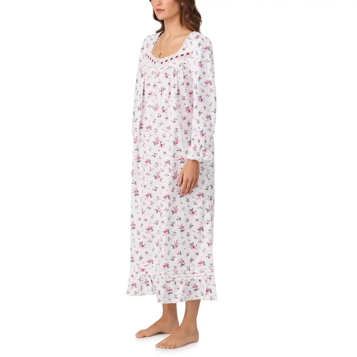 Eileen West Cotton Flannel Nightgown for Women | 50" Long Sleeve, Vintage Floral Design, Relaxed Fit - view 3