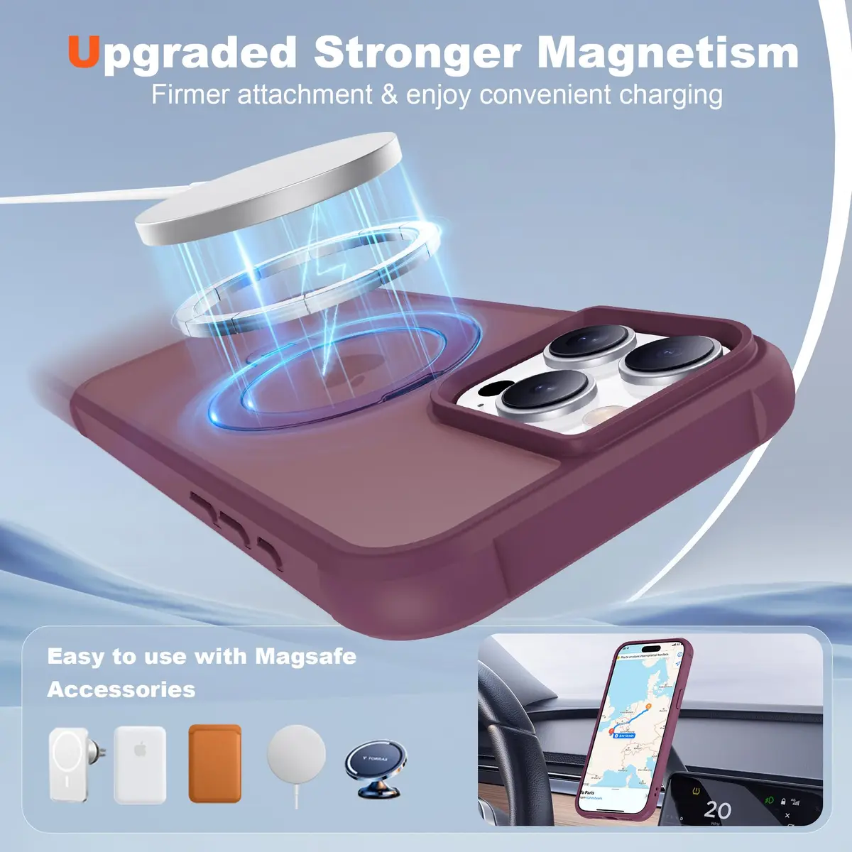 UGENINO Case for iPhone 15 Pro 6.1" | Magnetic 360° Spin Stand, Shockproof, Wine Red - view 5