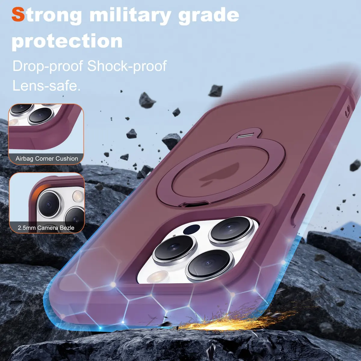 UGENINO Case for iPhone 15 Pro 6.1" | Magnetic 360° Spin Stand, Shockproof, Wine Red - view 6