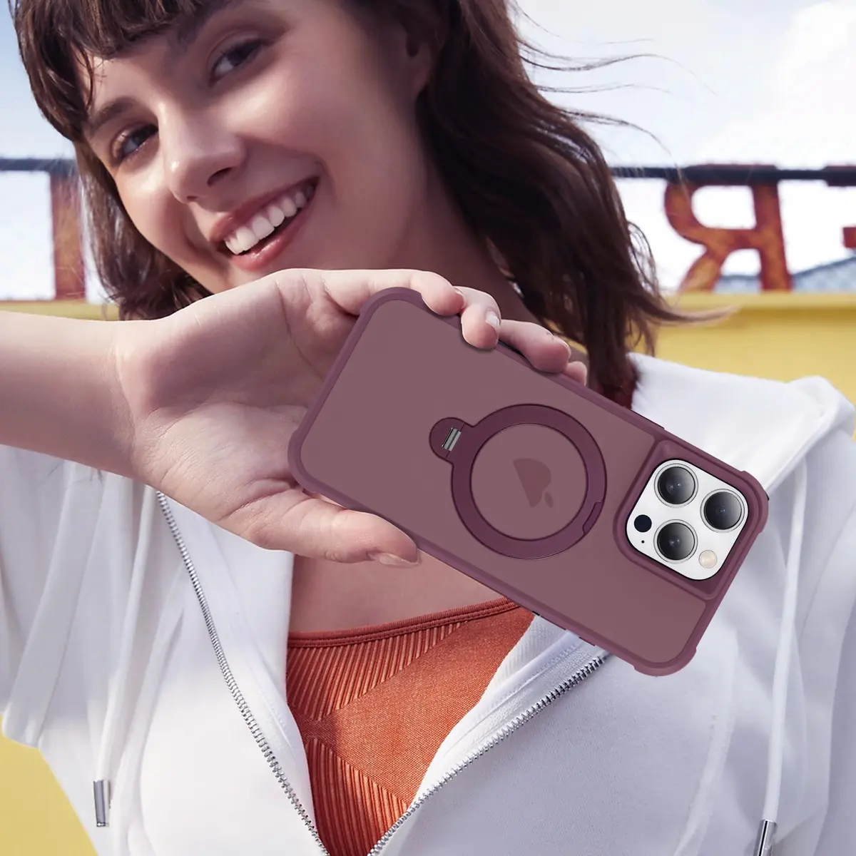 UGENINO Case for iPhone 15 Pro 6.1" | Magnetic 360° Spin Stand, Shockproof, Wine Red - view 7
