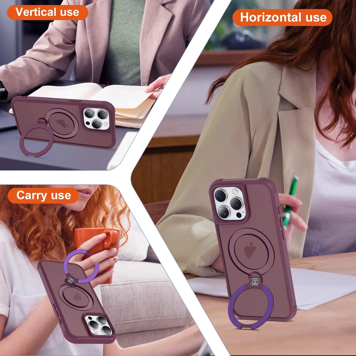 UGENINO Case for iPhone 15 Pro 6.1" | Magnetic 360° Spin Stand, Shockproof, Wine Red - view 4