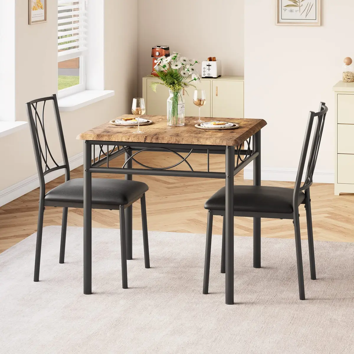 SLEKVERSA Dining Table Set for 2 | Space Saving, Sturdy MDF & Upholstered Chairs - view 5