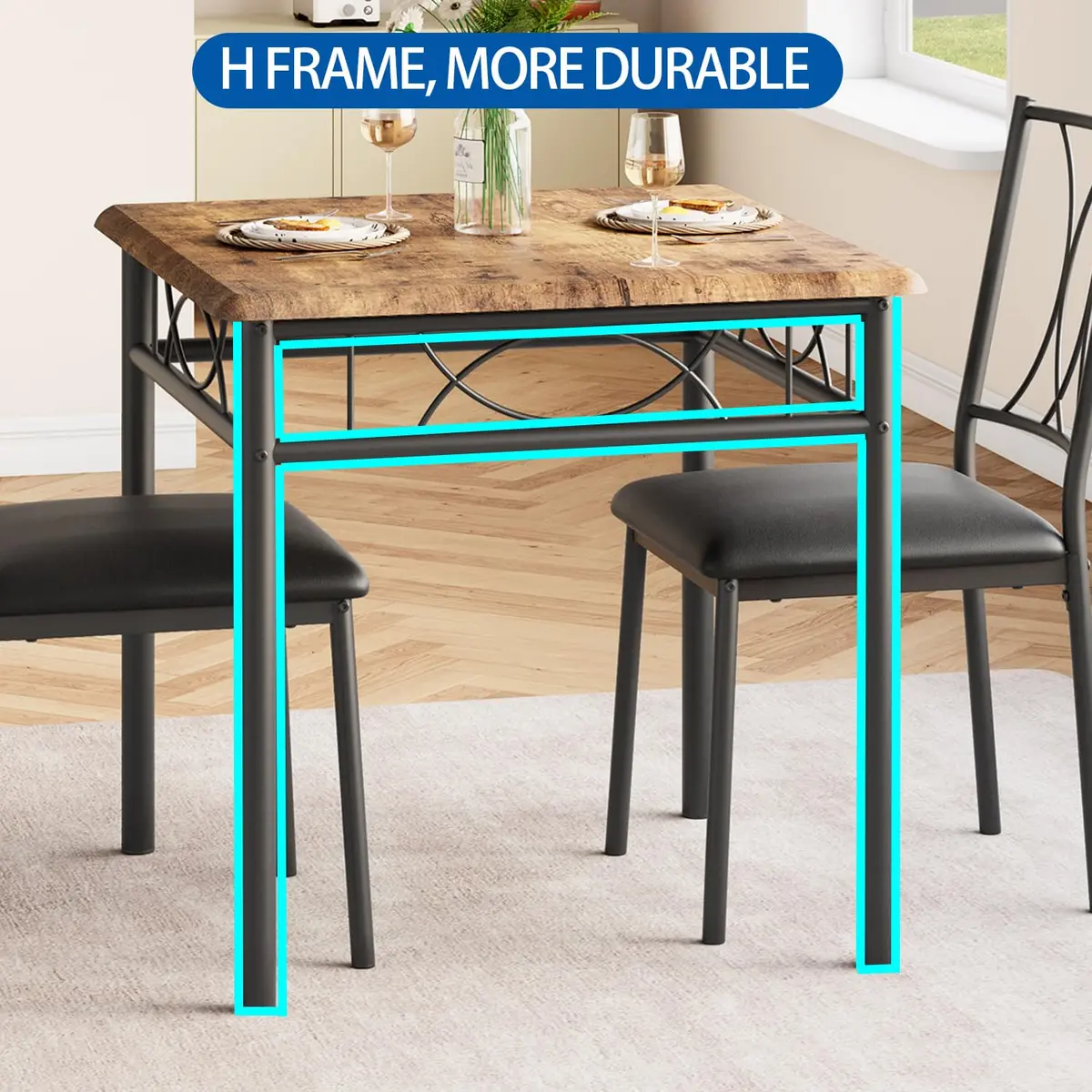 SLEKVERSA Dining Table Set for 2 | Space Saving, Sturdy MDF & Upholstered Chairs - view 6