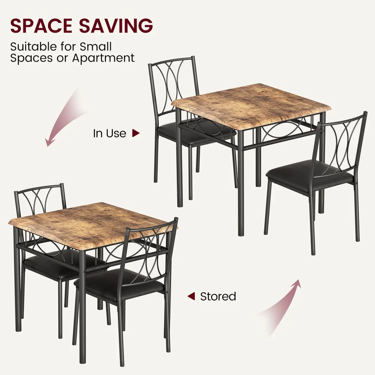 SLEKVERSA Dining Table Set for 2 | Space Saving, Sturdy MDF & Upholstered Chairs - view 7
