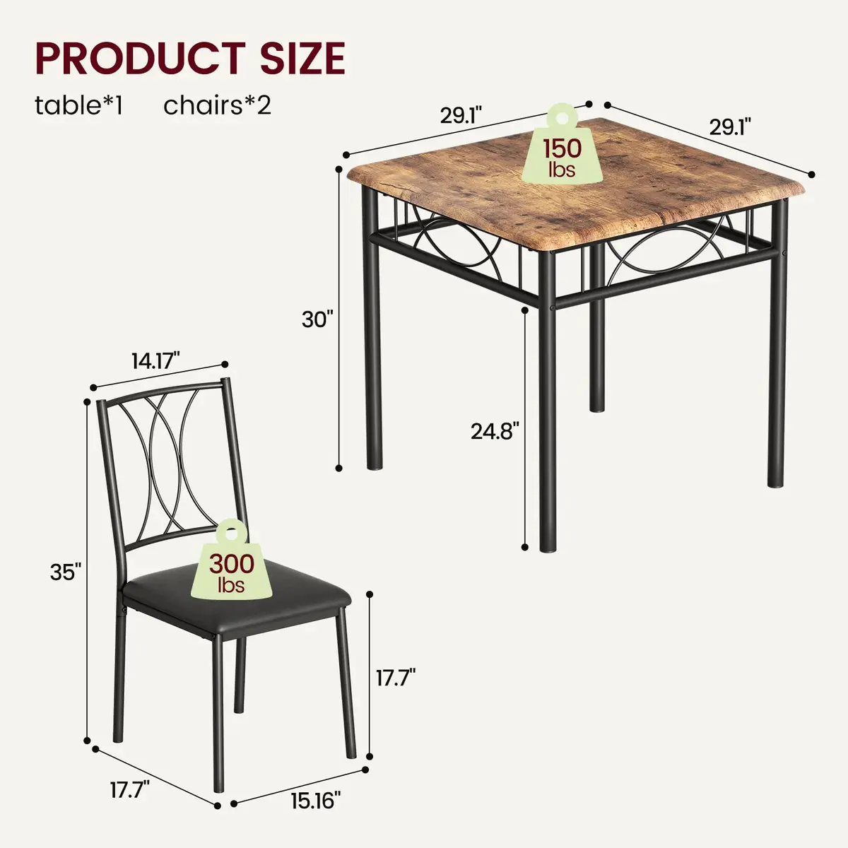 SLEKVERSA Dining Table Set for 2 | Space Saving, Sturdy MDF & Upholstered Chairs - view 2