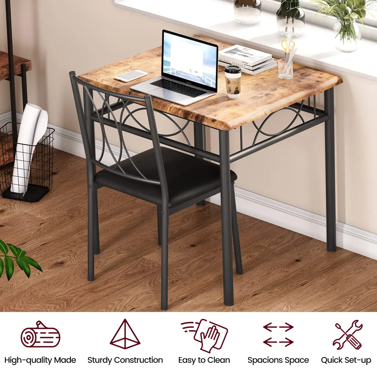 SLEKVERSA Dining Table Set for 2 | Space Saving, Sturdy MDF & Upholstered Chairs - view 3