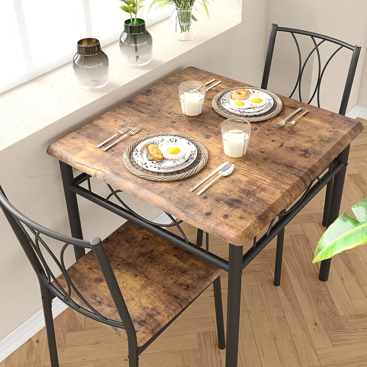 SLEKVERSA Dining Table Set for 2 | Space Saving, Wood, Retro Brown - main product image