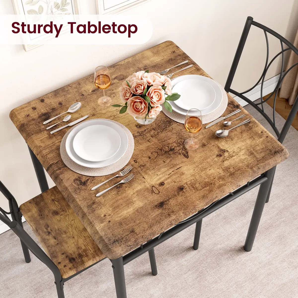 SLEKVERSA Dining Table Set for 2 | Space Saving, Wood, Retro Brown - view 6
