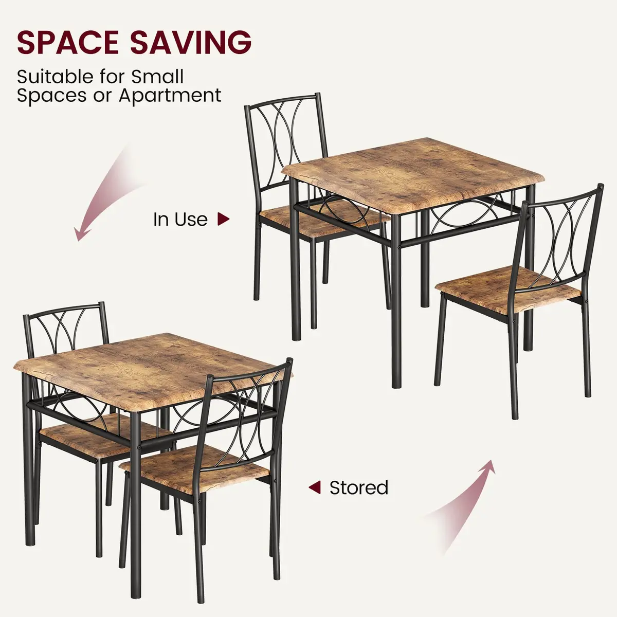 SLEKVERSA Dining Table Set for 2 | Space Saving, Wood, Retro Brown - view 7