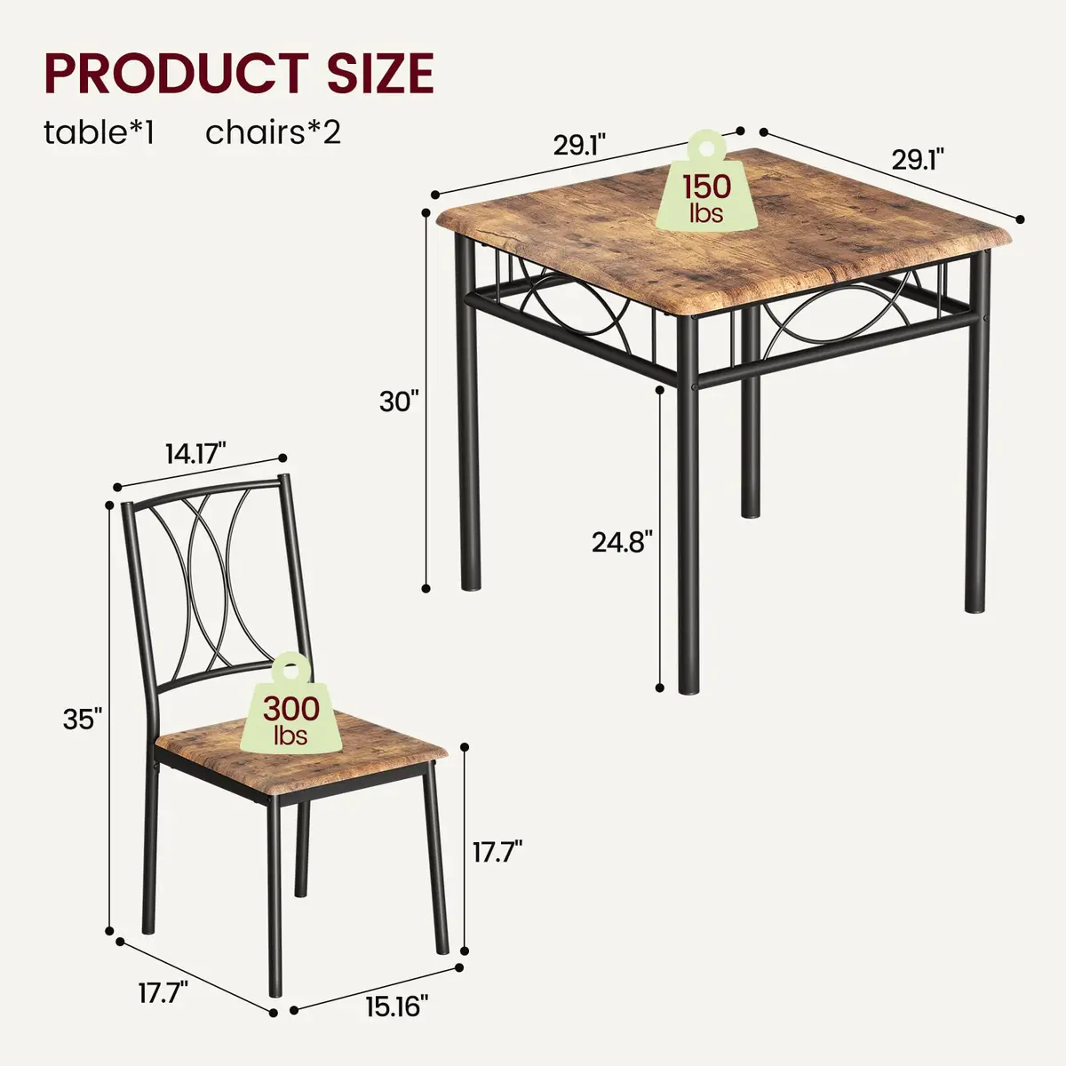 SLEKVERSA Dining Table Set for 2 | Space Saving, Wood, Retro Brown - view 2