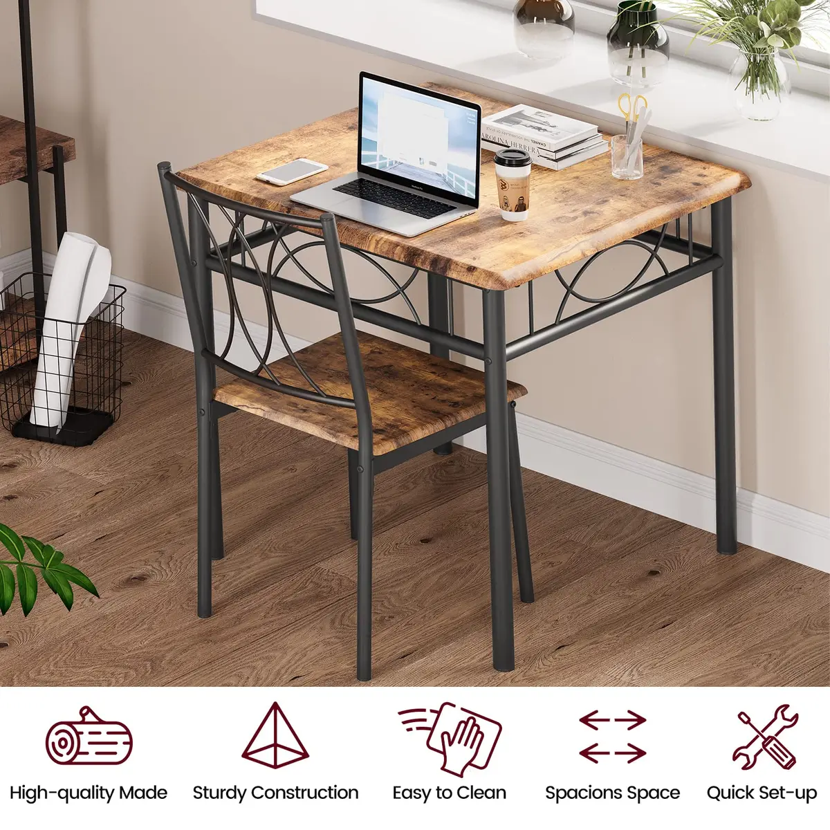 SLEKVERSA Dining Table Set for 2 | Space Saving, Wood, Retro Brown - view 3