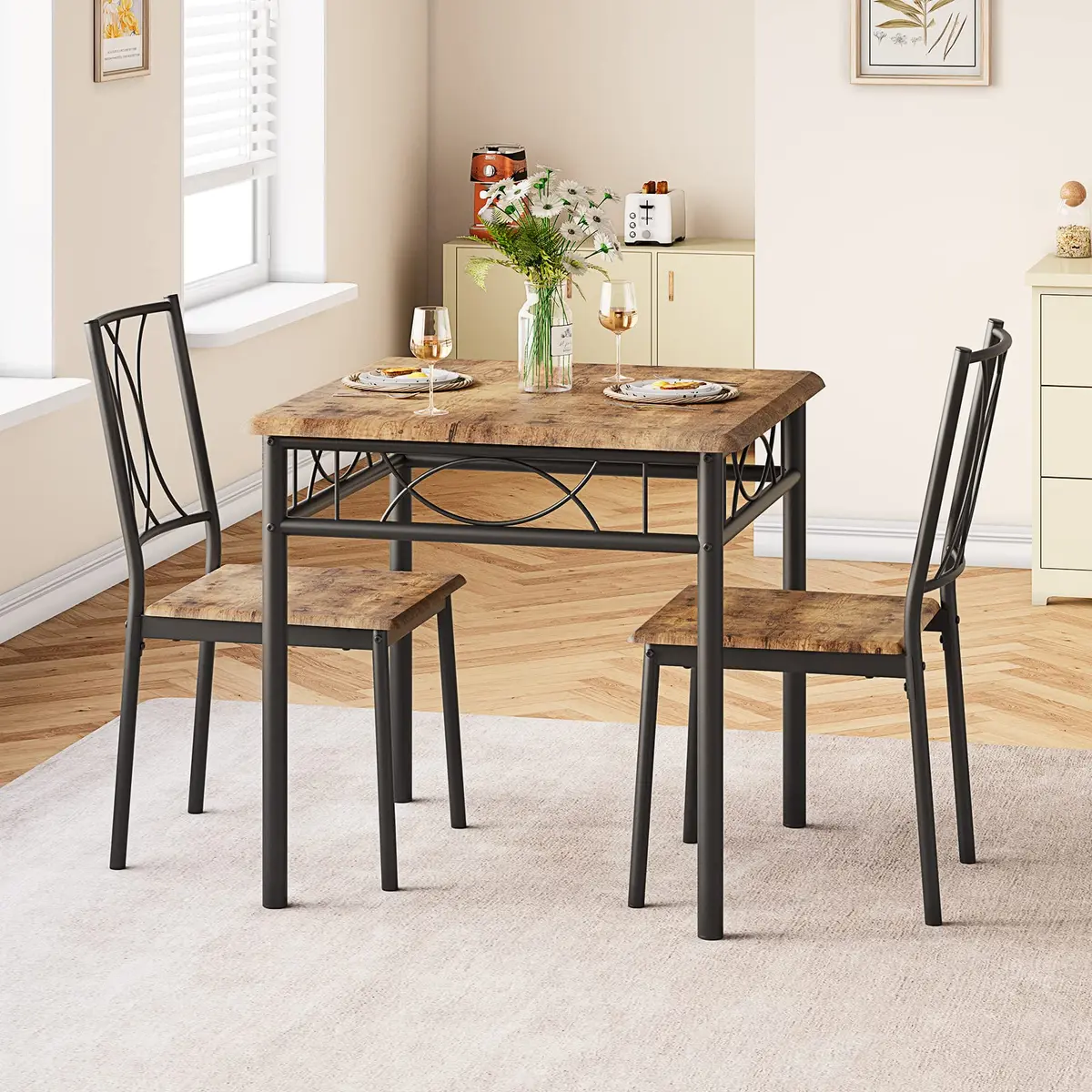 SLEKVERSA Dining Table Set for 2 | Space Saving, Wood, Retro Brown - view 4