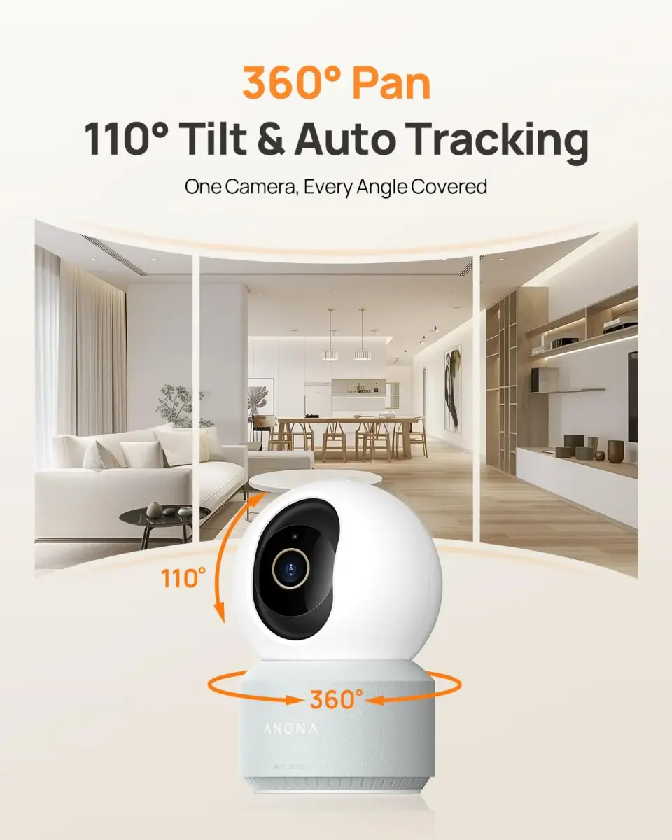 Anona Pano 4K UHD Indoor Security Camera | 360° Pan-Tilt, AI Detection, Wi-Fi 6, 2-Way Audio - view 3