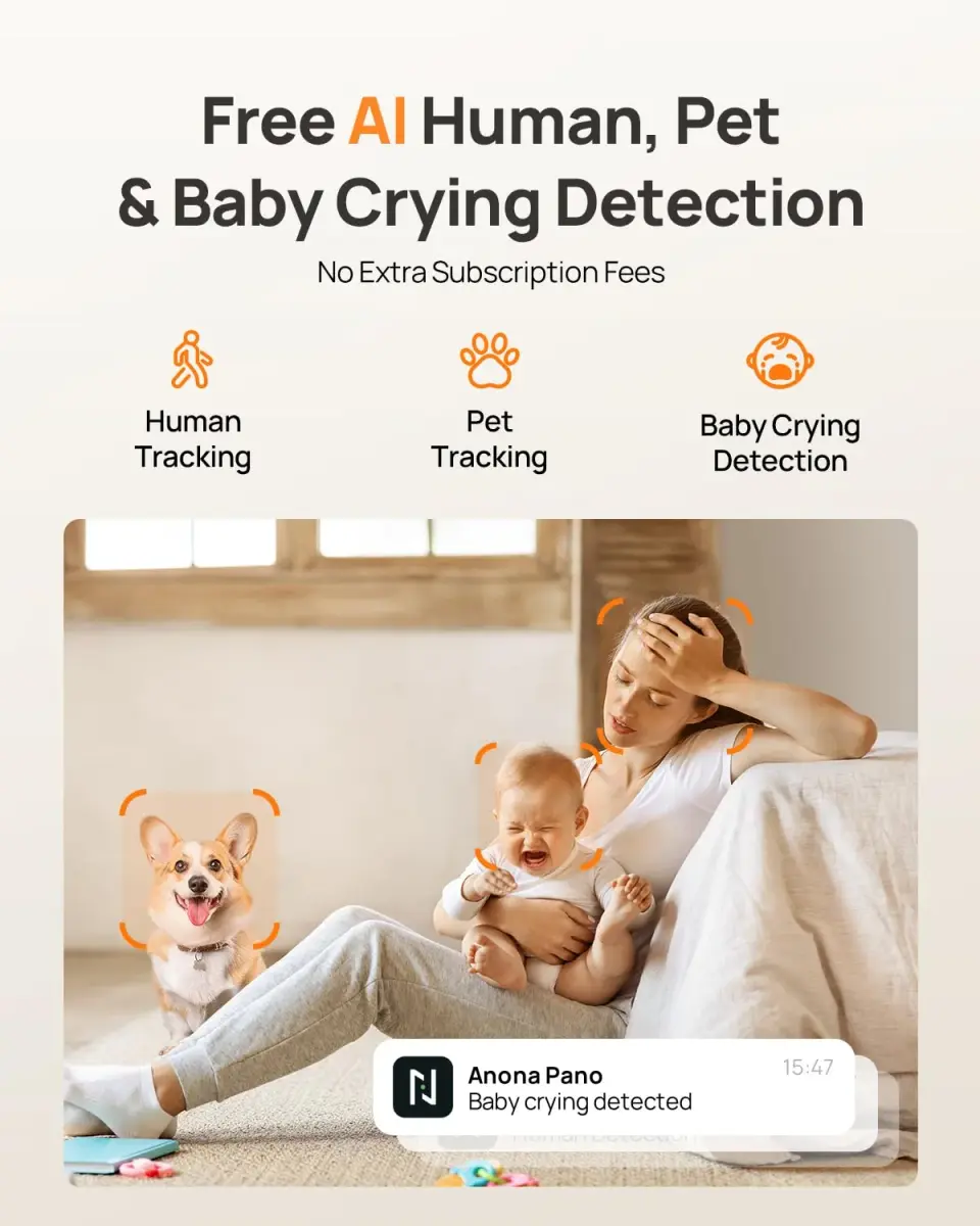 Anona 4K UHD Indoor Camera 2-Pack | 360° Pan-Tilt, AI Detection, Wi-Fi 6 - view 4