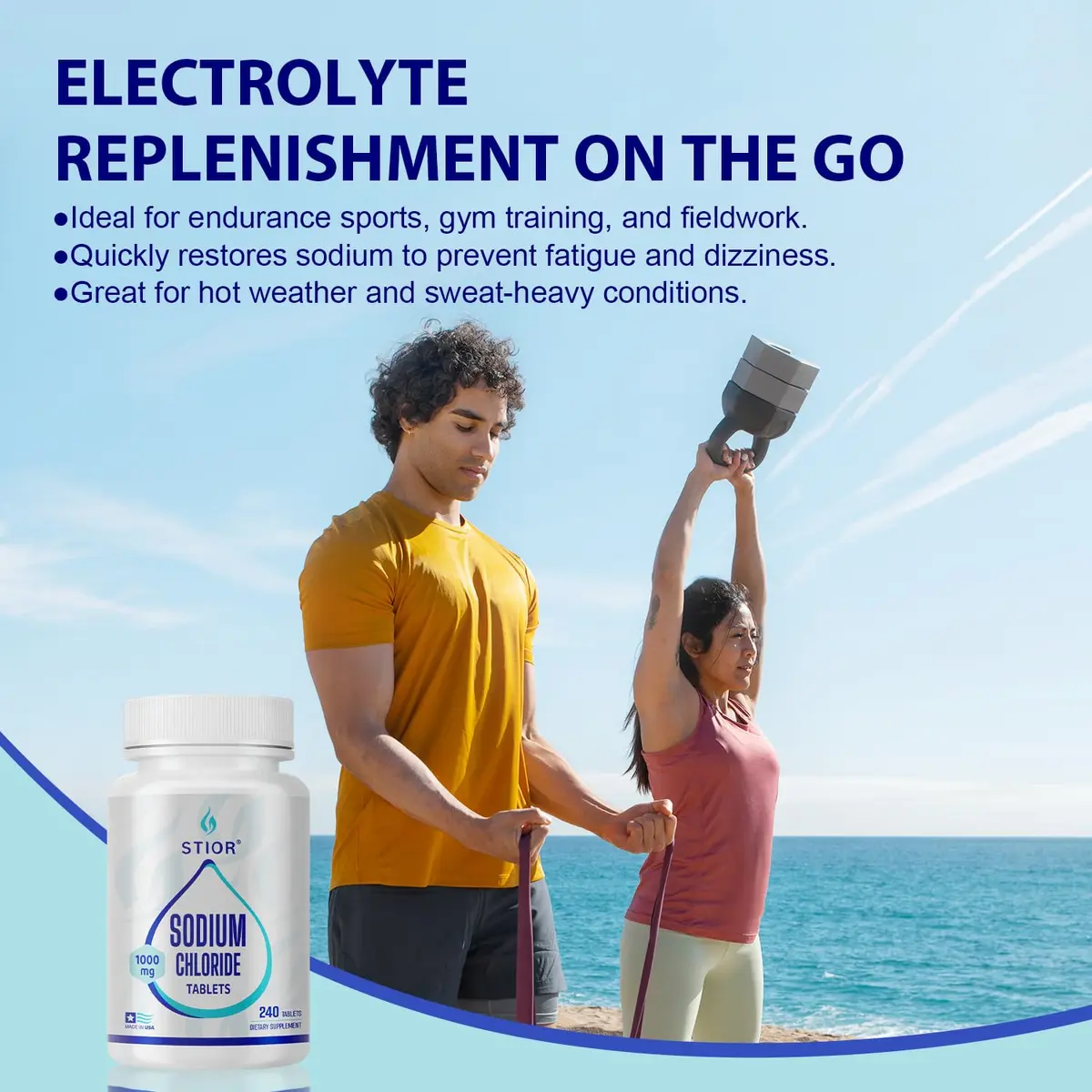 STIOR Sodium Chloride Tablets 1000mg | Electrolyte Support for Hydration & Muscle Function (70-120 chars) - view 4
