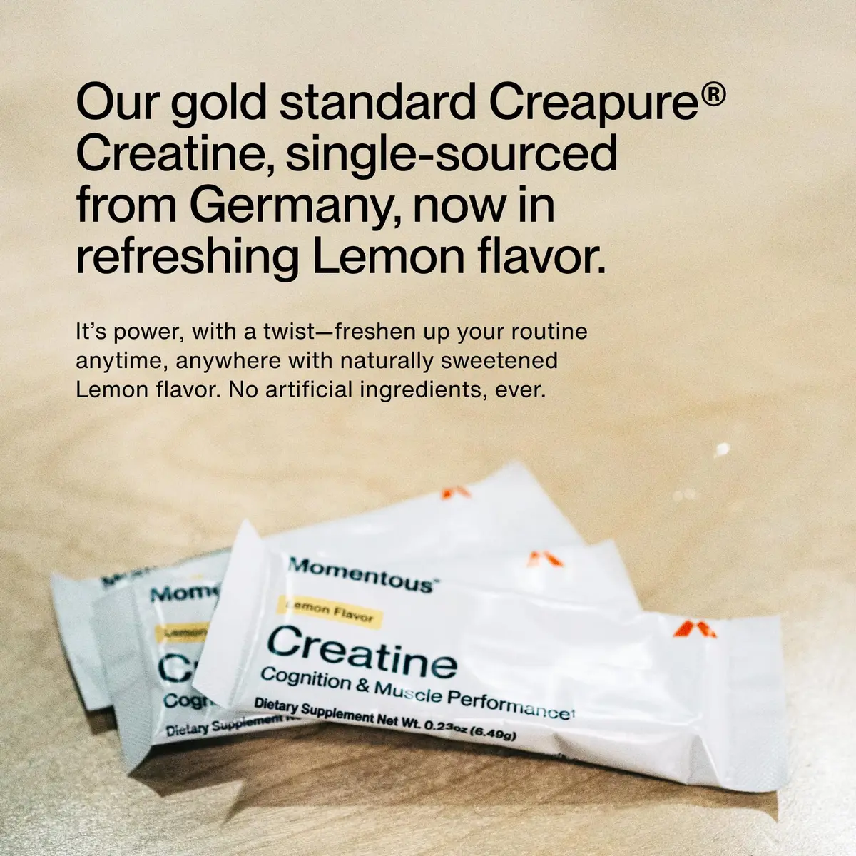 Momentous Creatine Monohydrate Powder Lemon 3.4 oz (96.4 g) | NSF Certified for Sport - view 3