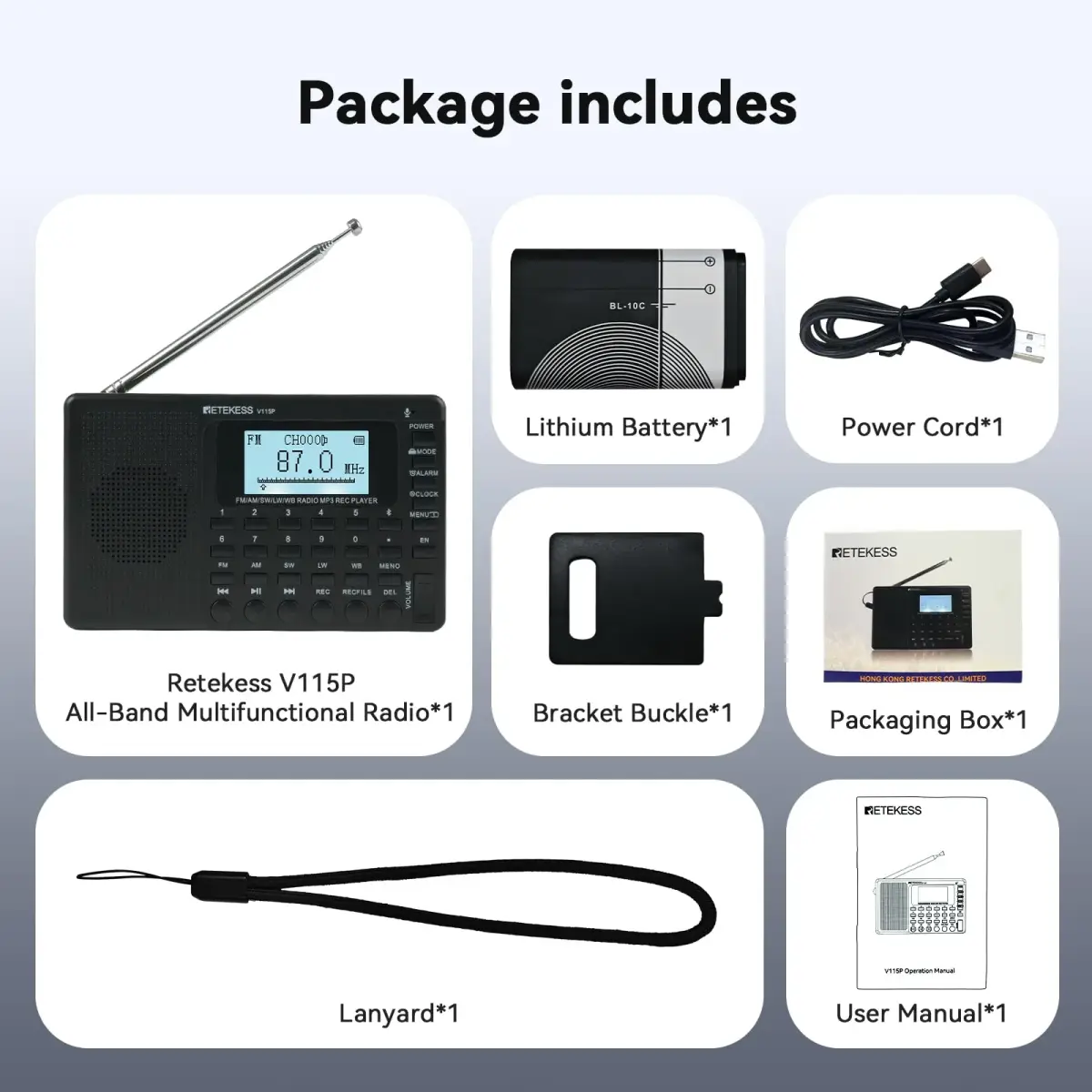 Retekess V115P Portable Shortwave Radio, Rechargeable AM FM SW WB Radio, 192g (0.42 lb) | Digital Tuning & Voice Recorder - view 8