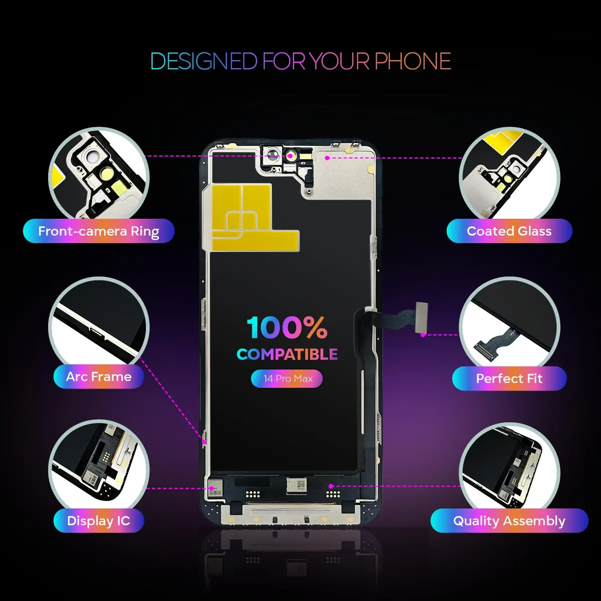 Ace Tech Cellular LCD Screen Replacement for iPhone 14 Pro Max 6.7” | True Tone & Face ID - view 7