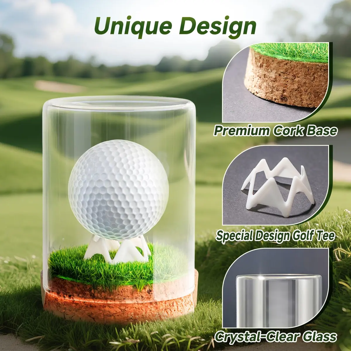 Rocalt Golf Ball Display Case with Glass Cover & Cork Base, Round Tabletop Mount | Dustproof Design for Signed Balls - view 2